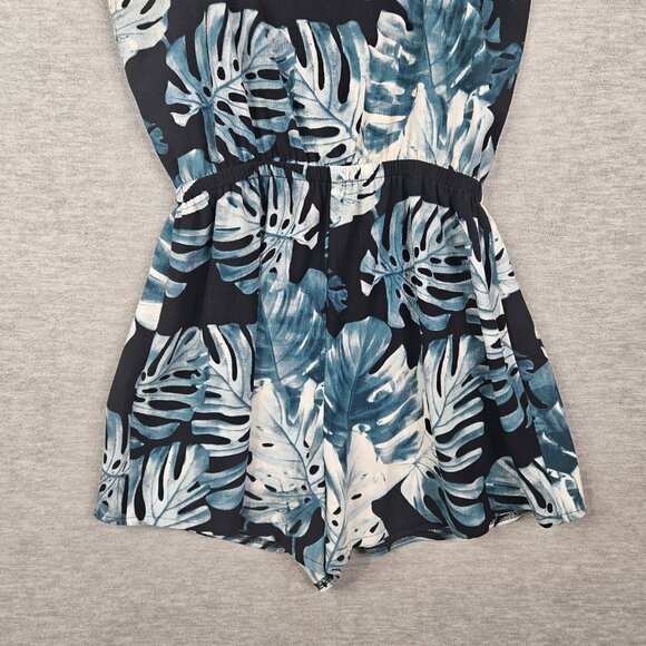 Show Me Your Mumu Women's Tropical Leaf Print Romper Blue White Adjustable Sz S - Picture 4 of 11